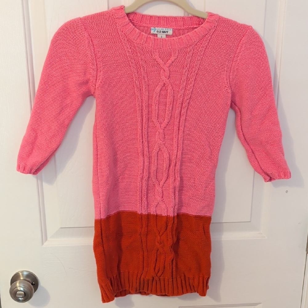 Pink and Red Knit Sweater Dress